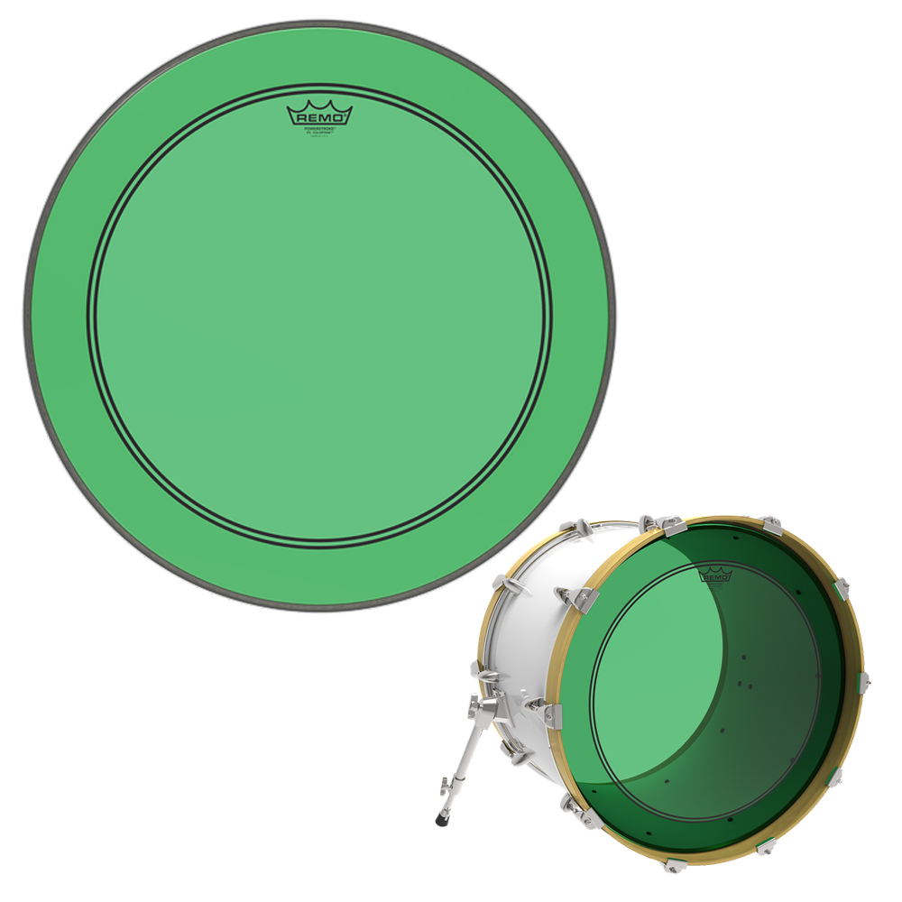 Remo Colortone Powerstroke 3 Green 22" 베이스 드럼 헤드 (클리어,단피)