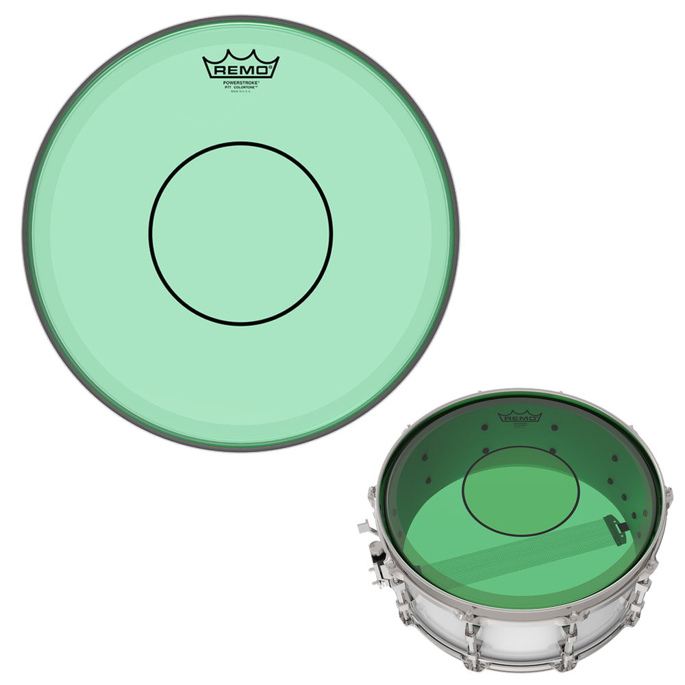 Remo Colortone Powerstroke 77 Green 14" 스네어용 드럼 헤드 (클리어,이중피)