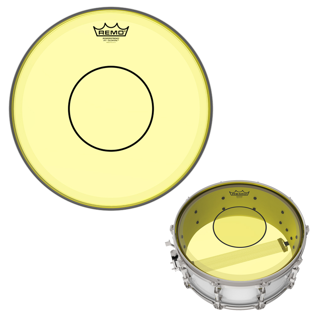 Remo Colortone Powerstroke 77 Yellow 14" 스네어용 드럼 헤드 (클리어,이중피)